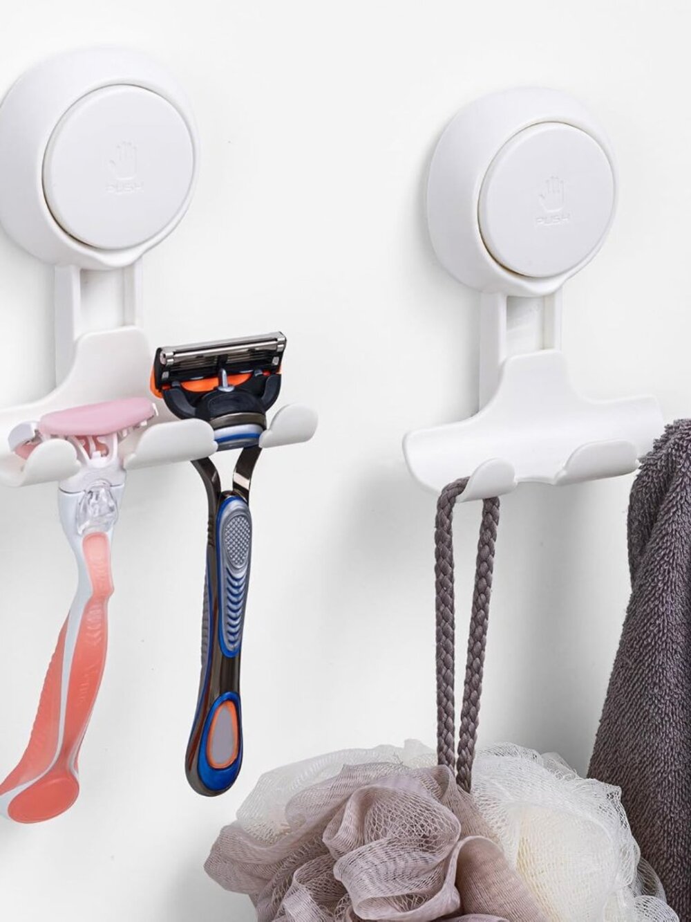 Razor Holder for Shower 2 Pack, Powerful Suction Cup Hooks, White